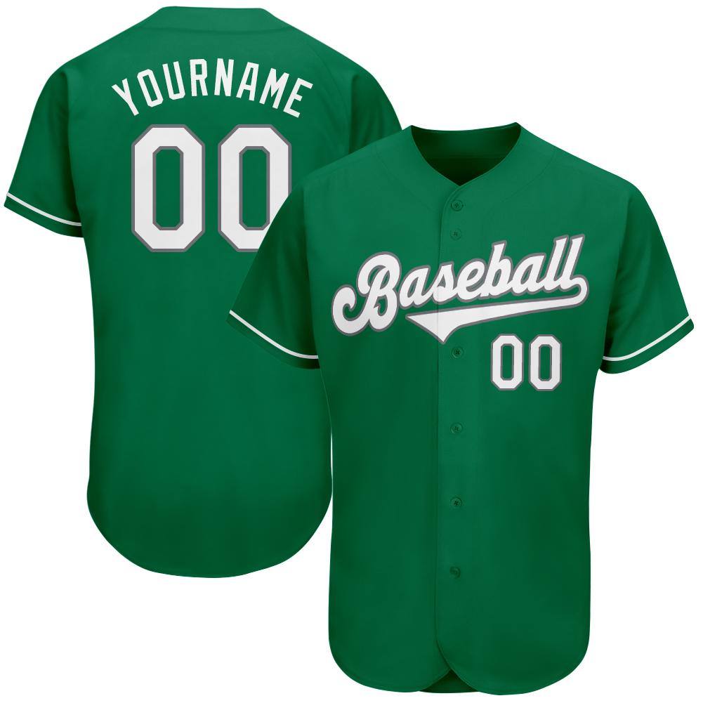 Custom Kelly Green White-Gray Authentic St. Patrick's Day Baseball Jersey baseball jersey product view 1