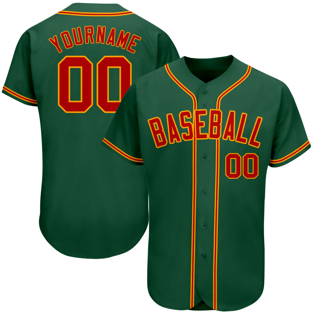 Custom Kelly Green Red-Gold Authentic Baseball Jersey baseball jersey product view 1