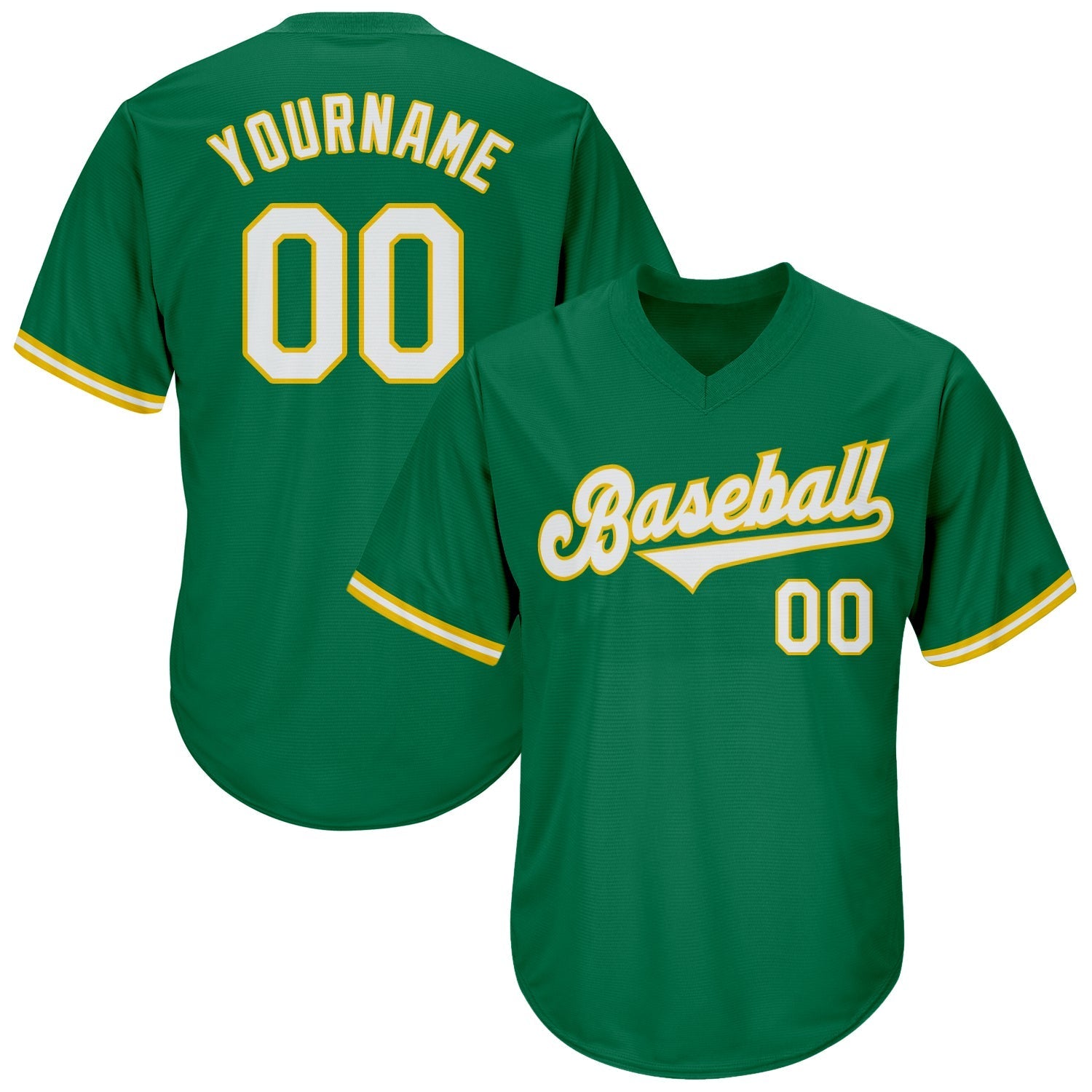 Custom Kelly Green White-Gold Authentic Throwback Rib-Knit Baseball Jersey Shirt baseball jersey product view 1