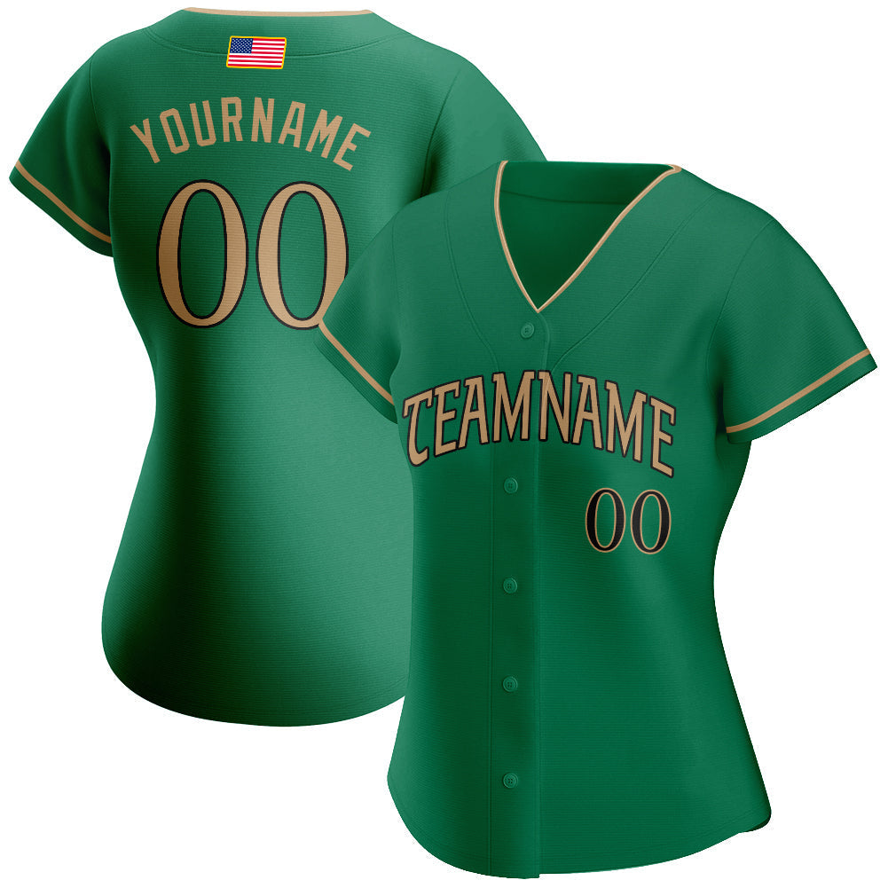 Custom Kelly Green Old Gold-Black Authentic American Flag Fashion Baseball Jersey baseball jersey product view 2