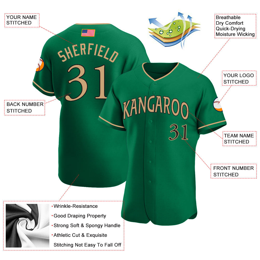 Custom Kelly Green Old Gold-Black Authentic American Flag Fashion Baseball Jersey baseball jersey product view 3