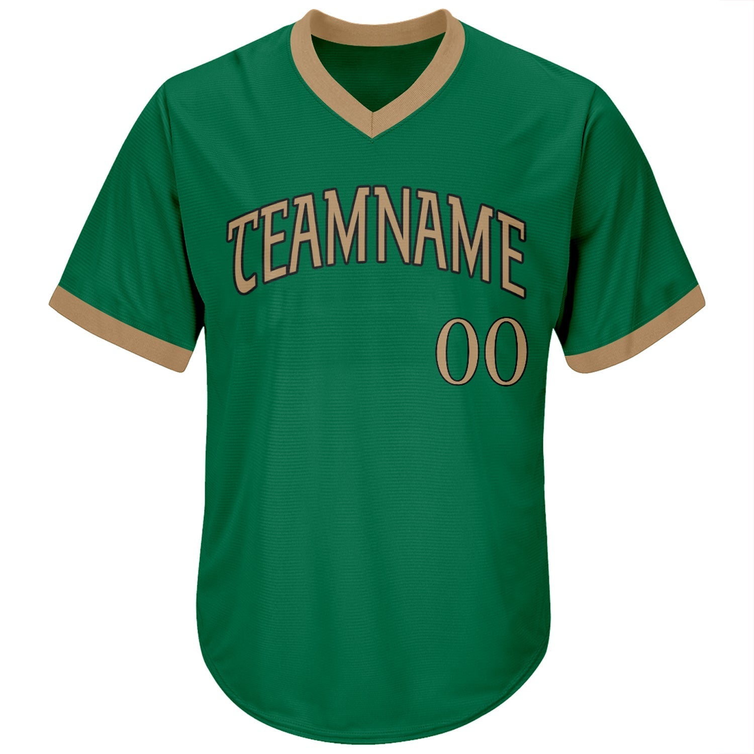 Custom Kelly Green Old Gold-Black Authentic Throwback Rib-Knit Baseball Jersey Shirt baseball jersey product view 2