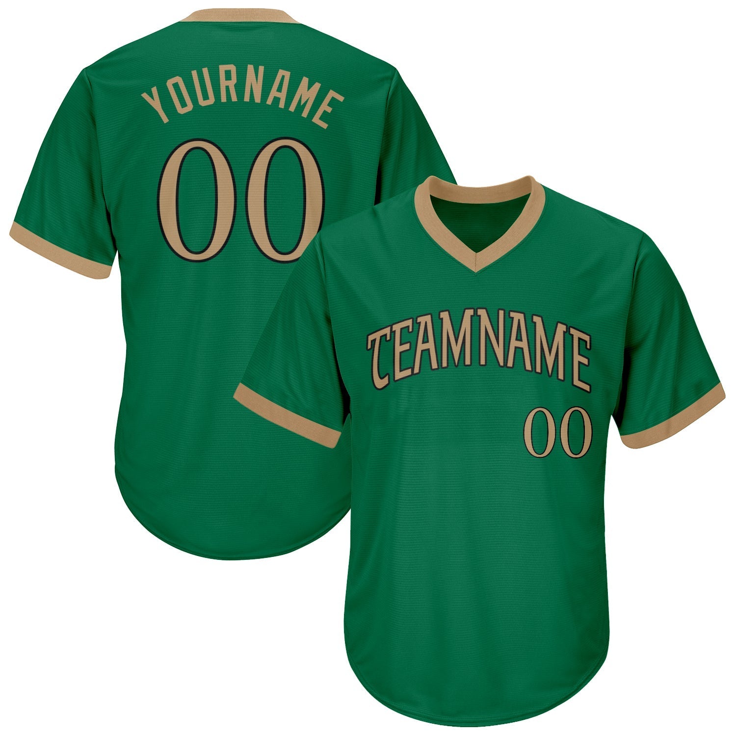 Custom Kelly Green Old Gold-Black Authentic Throwback Rib-Knit Baseball Jersey Shirt baseball jersey product view 1