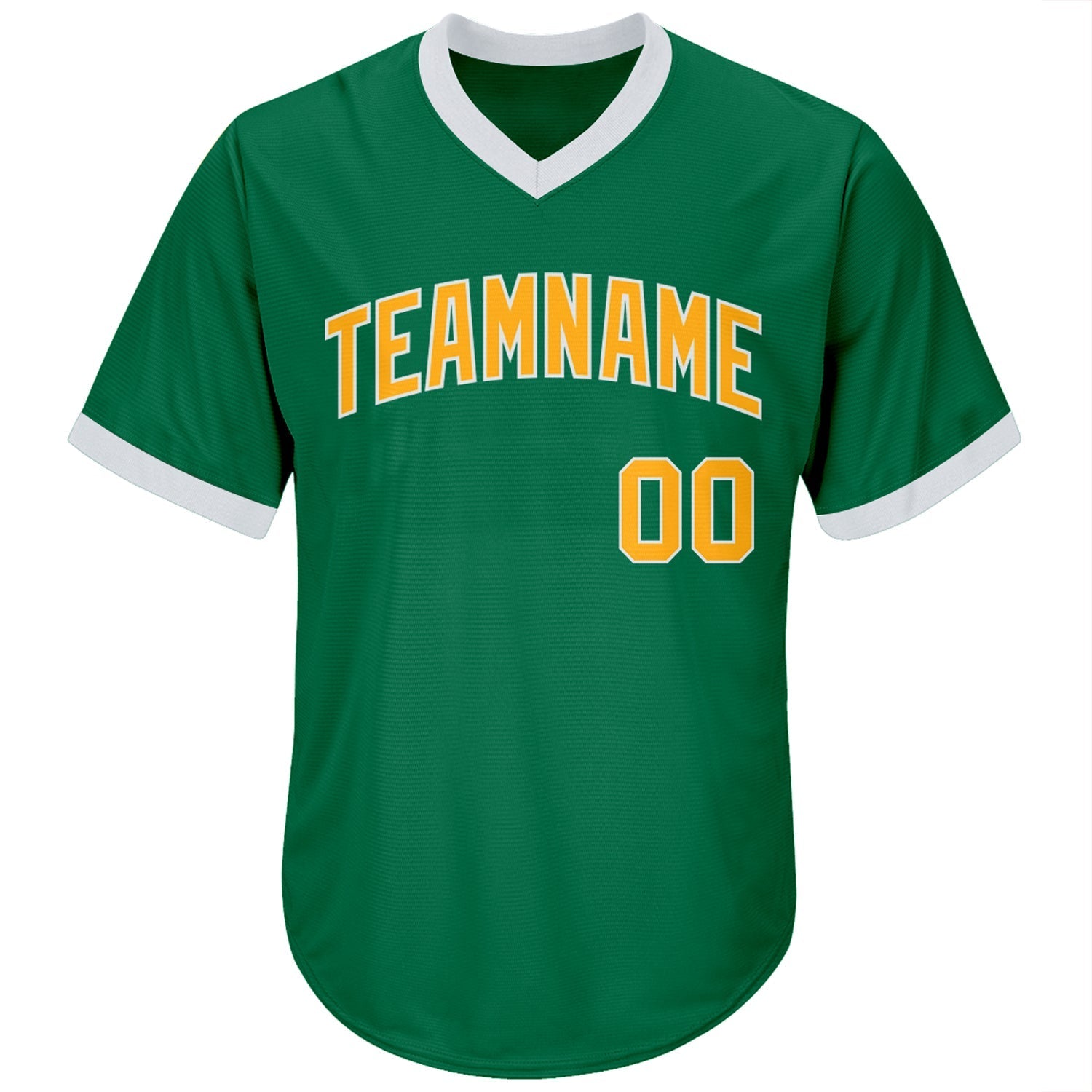 Custom Kelly Green Gold-White Authentic Throwback Rib-Knit Baseball Jersey Shirt baseball jersey product view 2