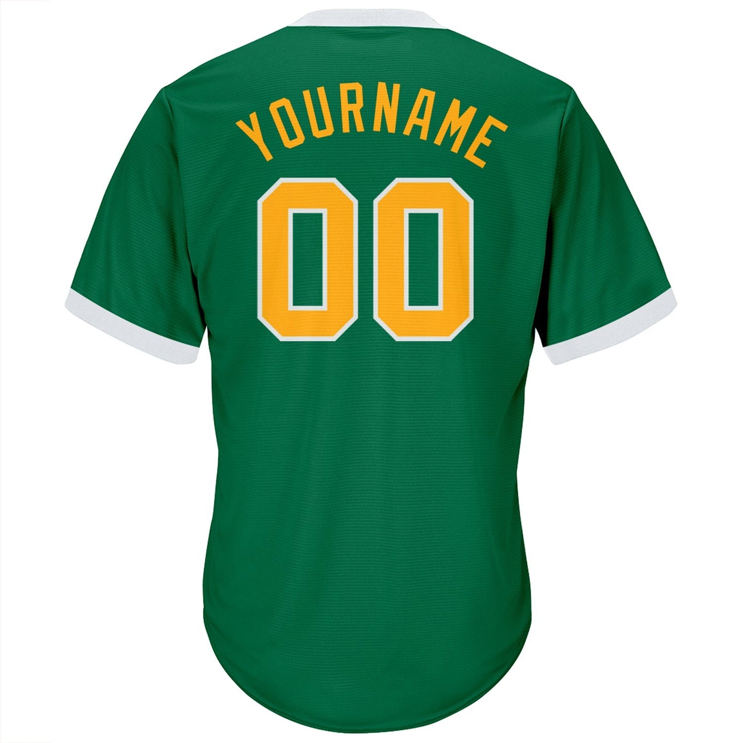 Custom Kelly Green Gold-White Authentic Throwback Rib-Knit Baseball Jersey Shirt baseball jersey product view 3