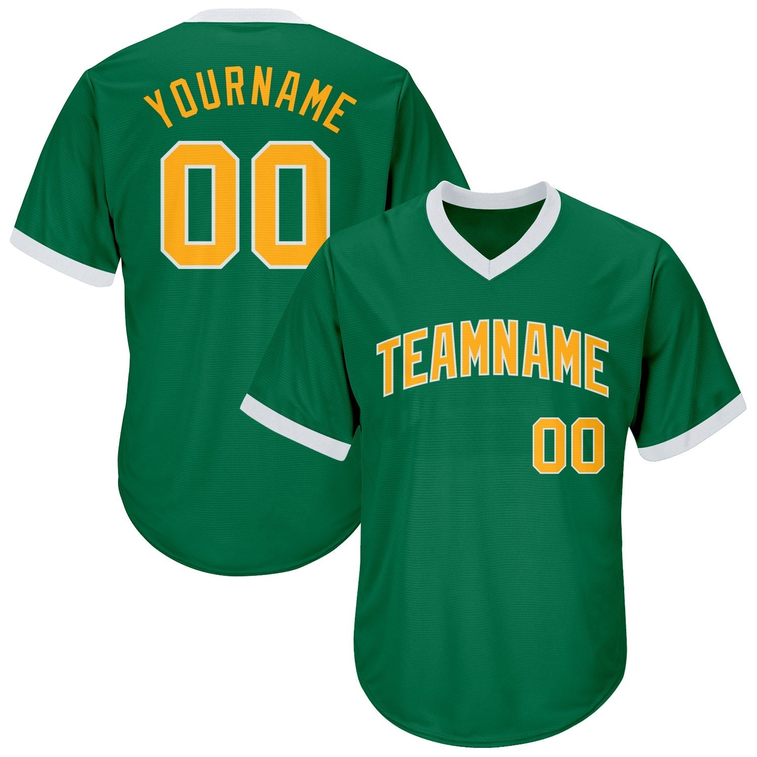 Custom Kelly Green Gold-White Authentic Throwback Rib-Knit Baseball Jersey Shirt baseball jersey product view 1