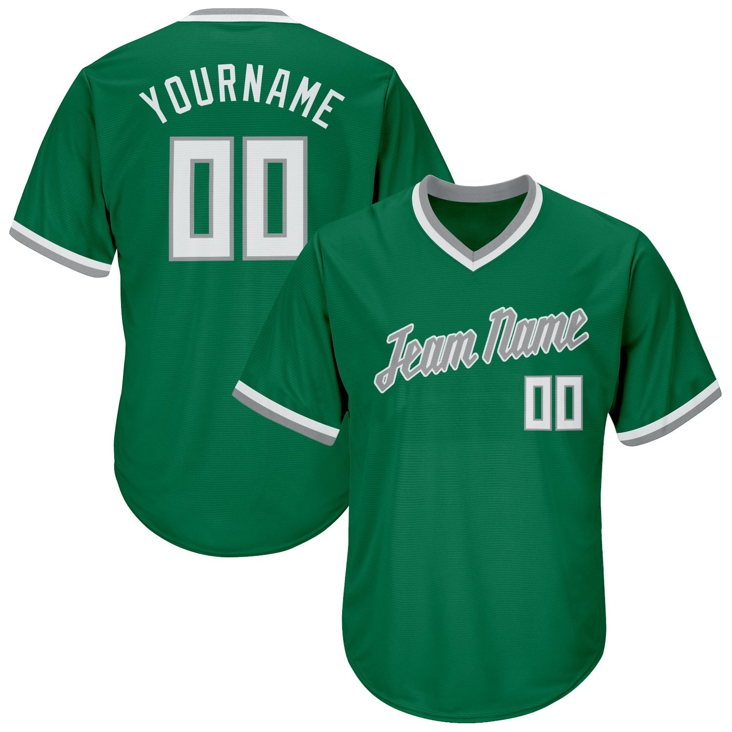 Custom Kelly Green White-Gray Authentic Throwback Rib-Knit Baseball Jersey Shirt baseball jersey product view 1