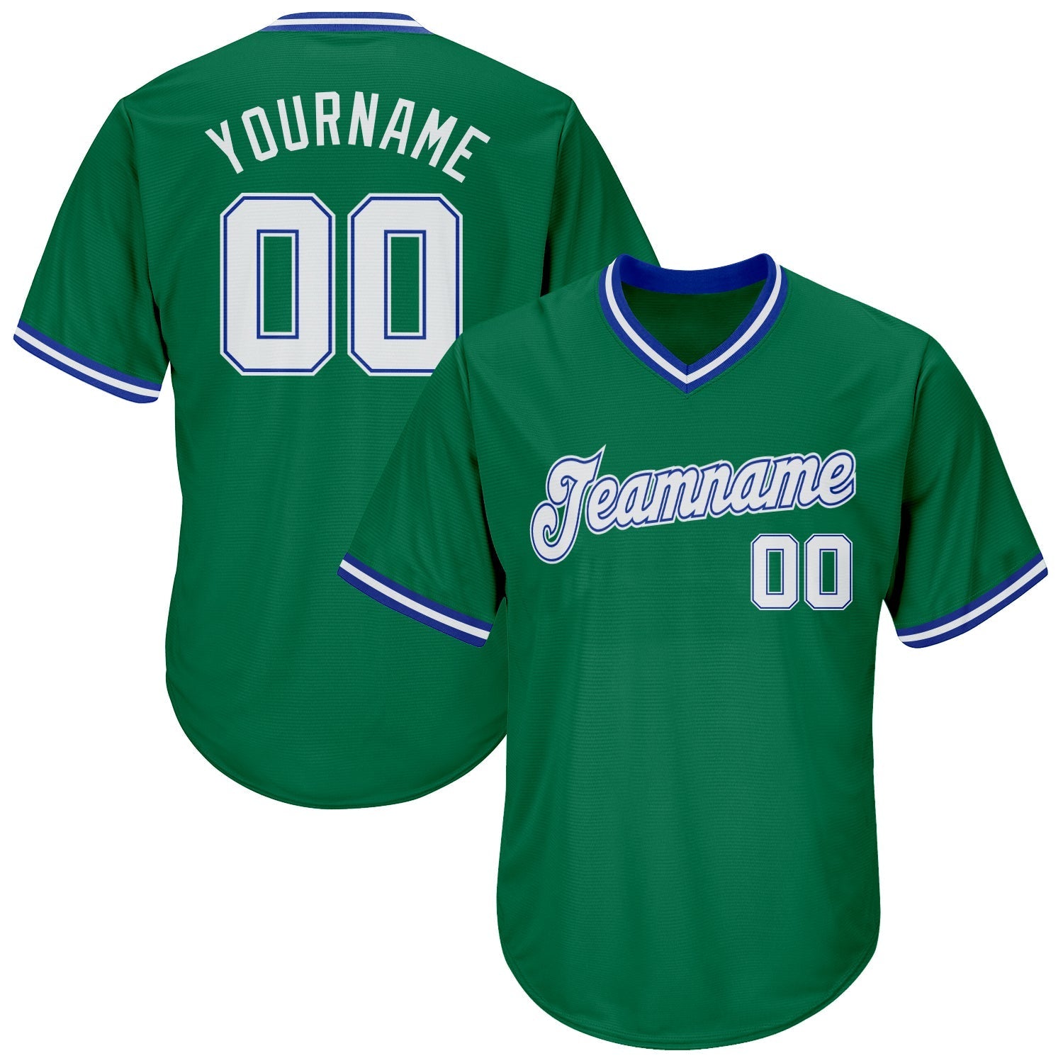 Custom Kelly Green White-Royal Authentic Throwback Rib-Knit Baseball Jersey Shirt baseball jersey product view 1