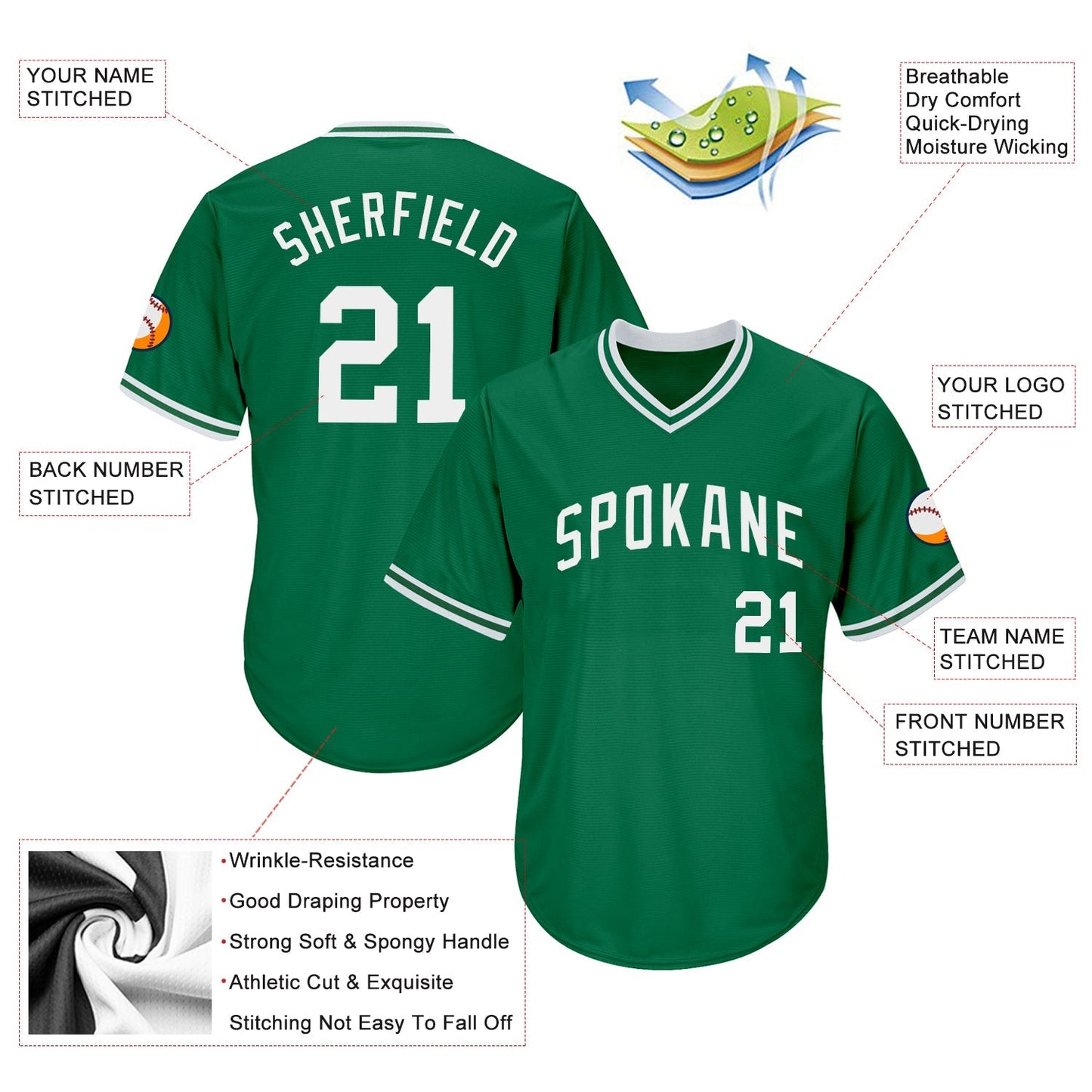 Custom Kelly Green White Authentic Throwback Rib-Knit Baseball Jersey Shirt baseball jersey product view 4