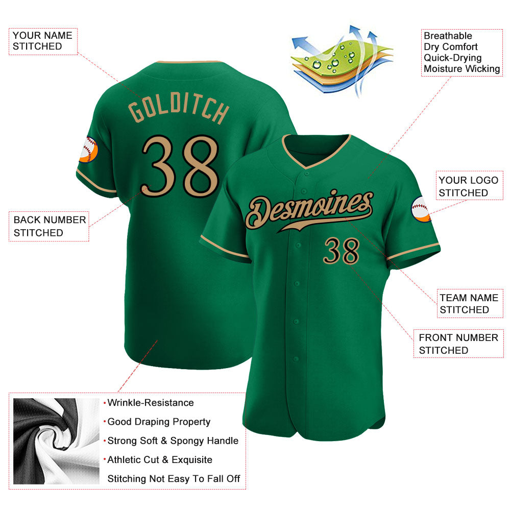 Custom Kelly Green Old Gold-Black Authentic Baseball Jersey baseball jersey product view 3