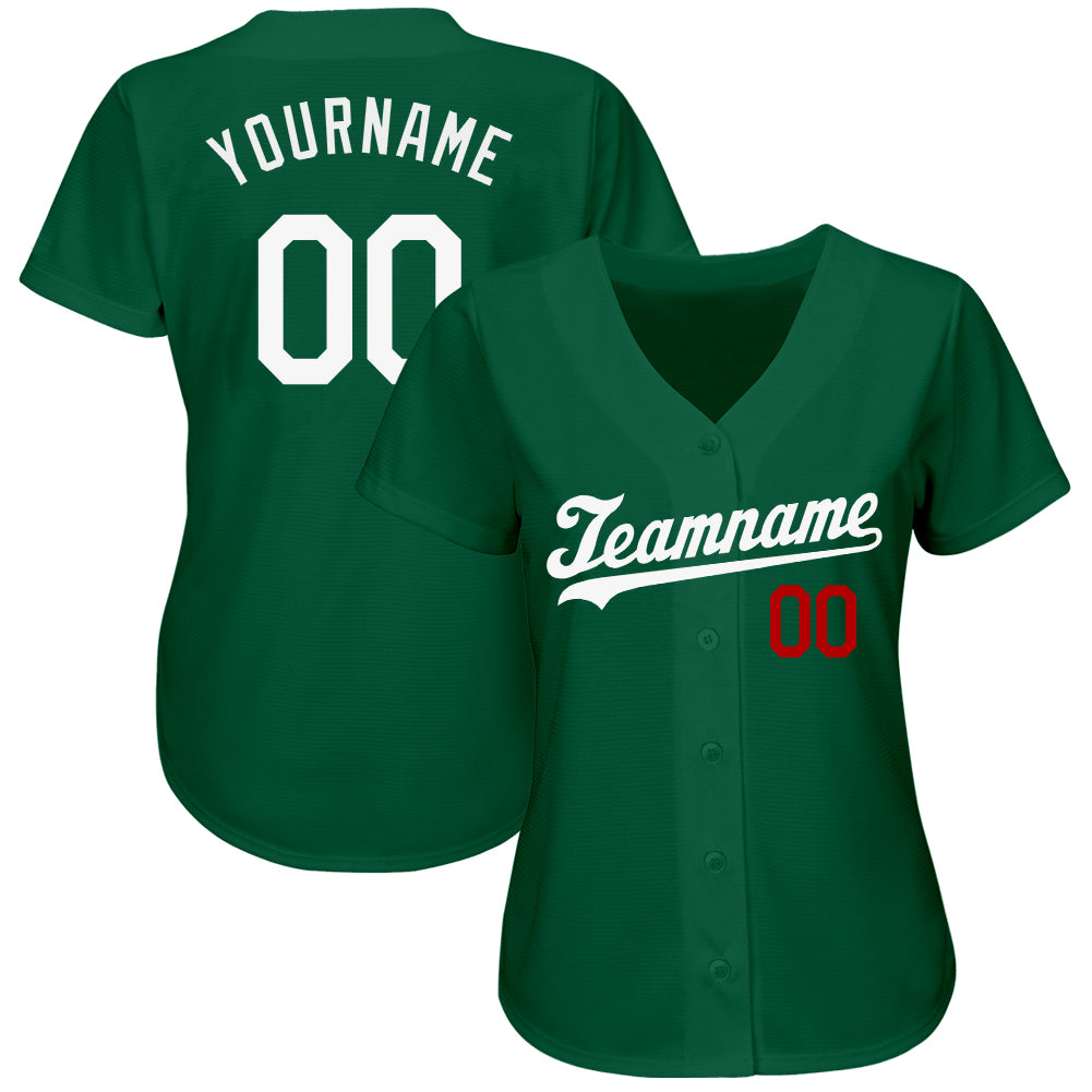 Custom Kelly Green White-Red Authentic Baseball Jersey baseball jersey product view 2