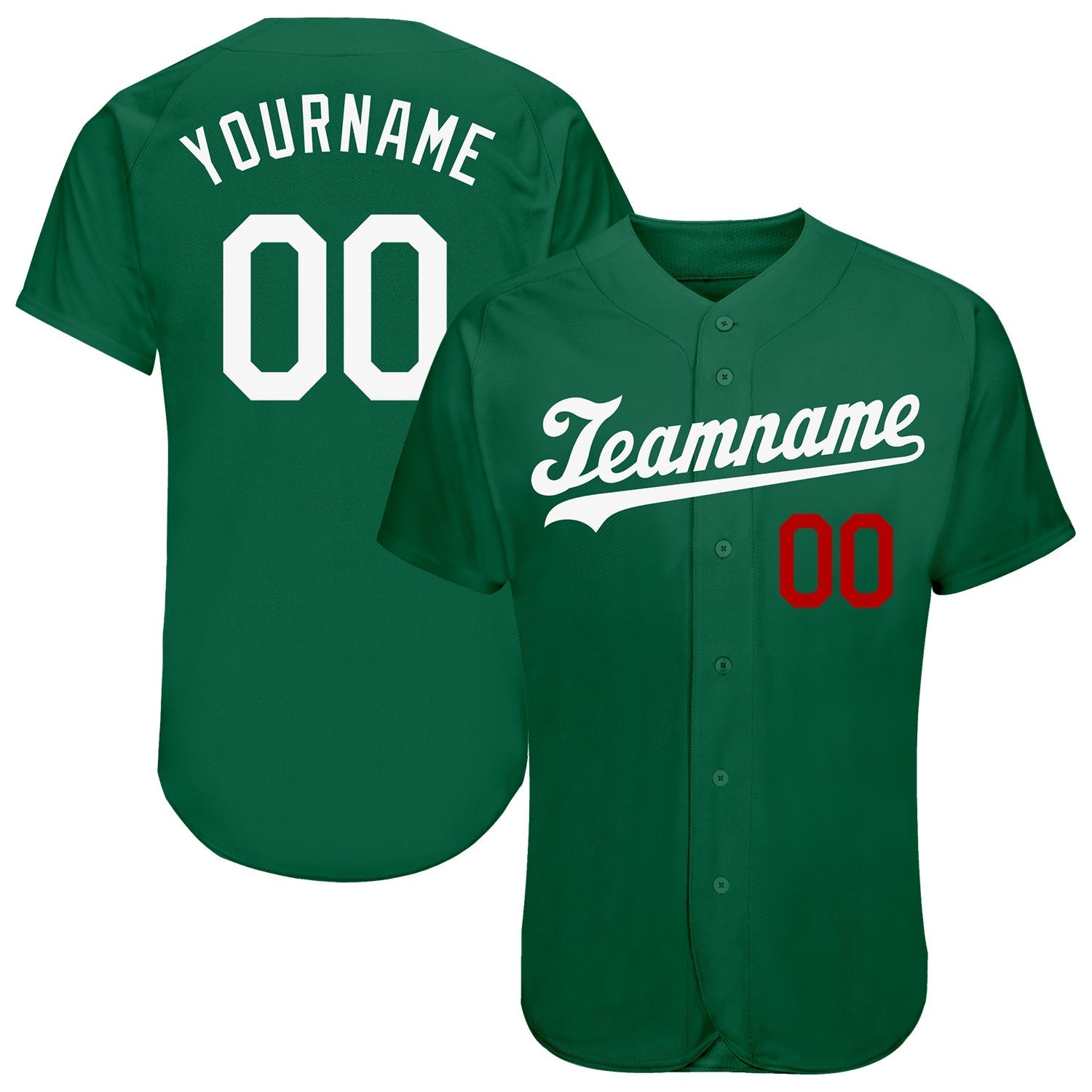 Custom Kelly Green White-Red Authentic Baseball Jersey baseball jersey product view 1