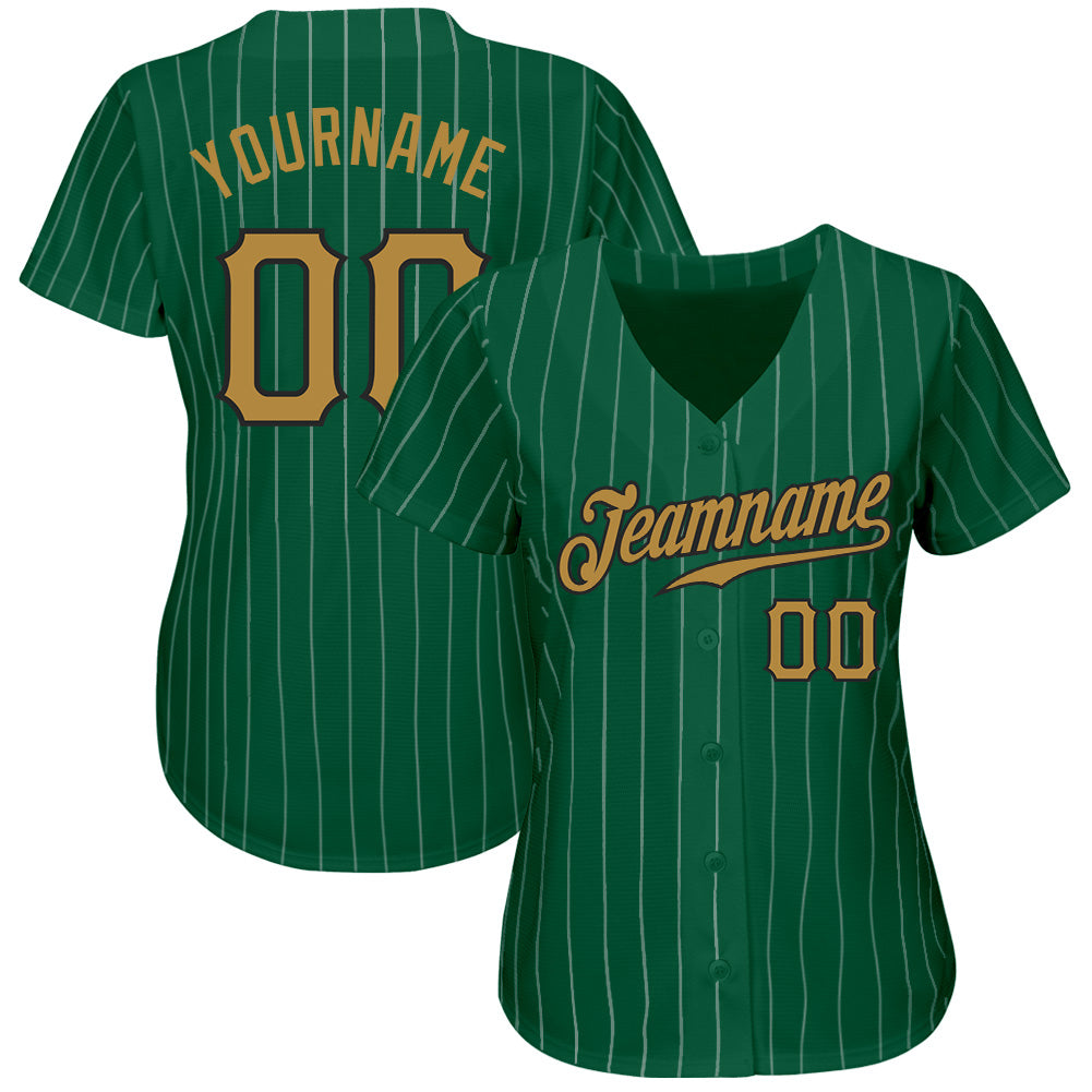 Custom Kelly Green White Pinstripe Old Gold-Black Authentic Baseball Jersey baseball jersey product view 2