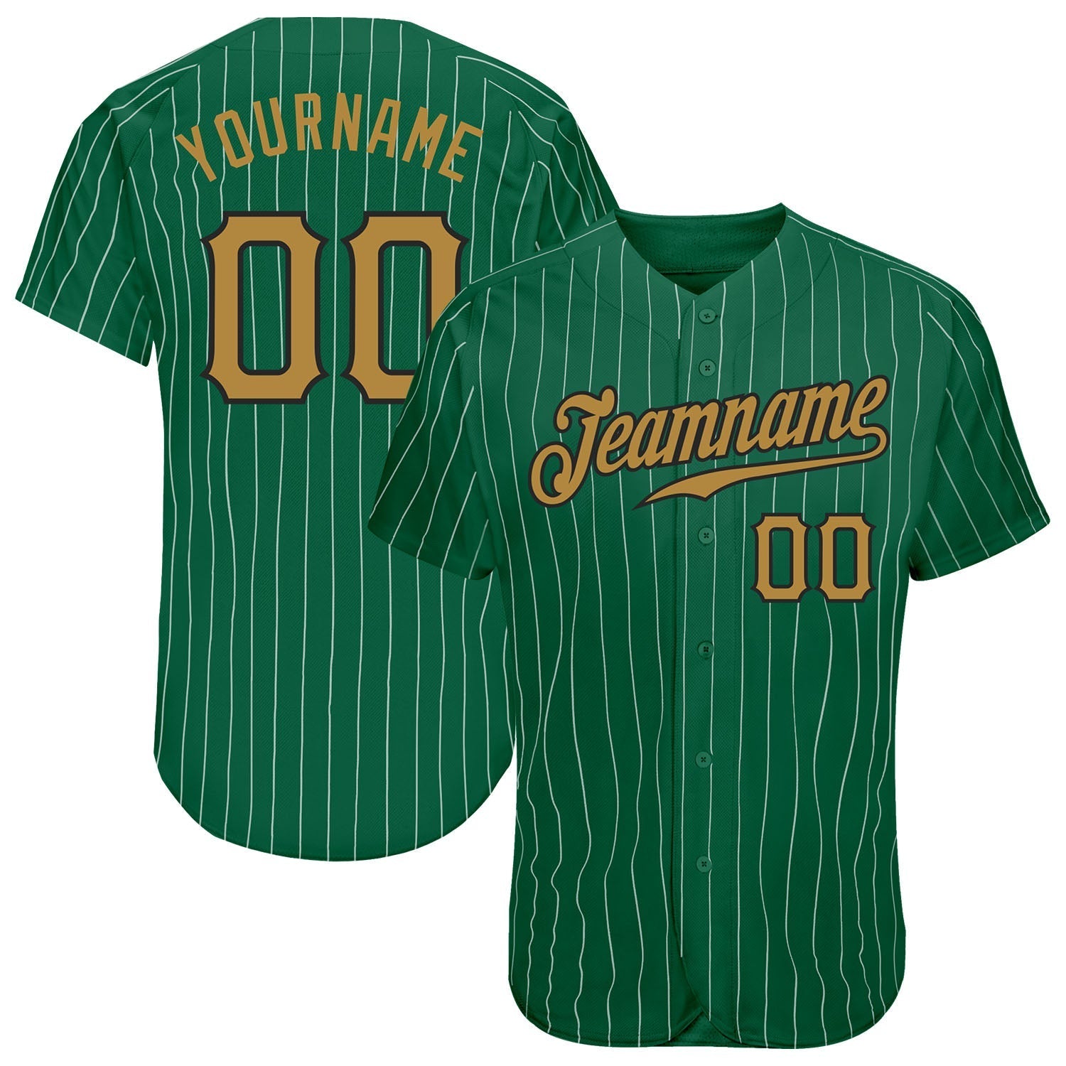 Custom Kelly Green White Pinstripe Old Gold-Black Authentic Baseball Jersey baseball jersey product view 1