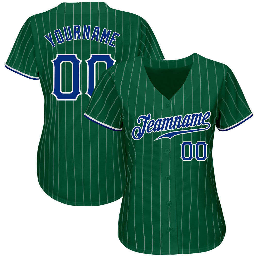 Custom Kelly Green White Pinstripe Royal-White Authentic Baseball Jersey baseball jersey product view 2