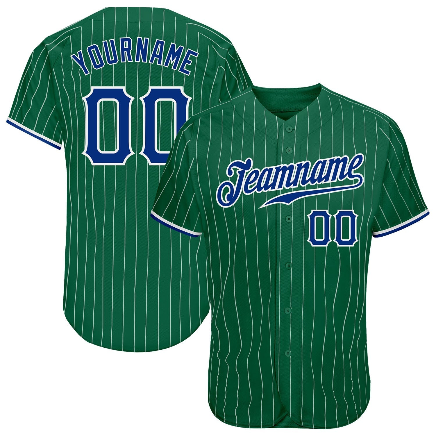 Custom Kelly Green White Pinstripe Royal-White Authentic Baseball Jersey baseball jersey product view 1