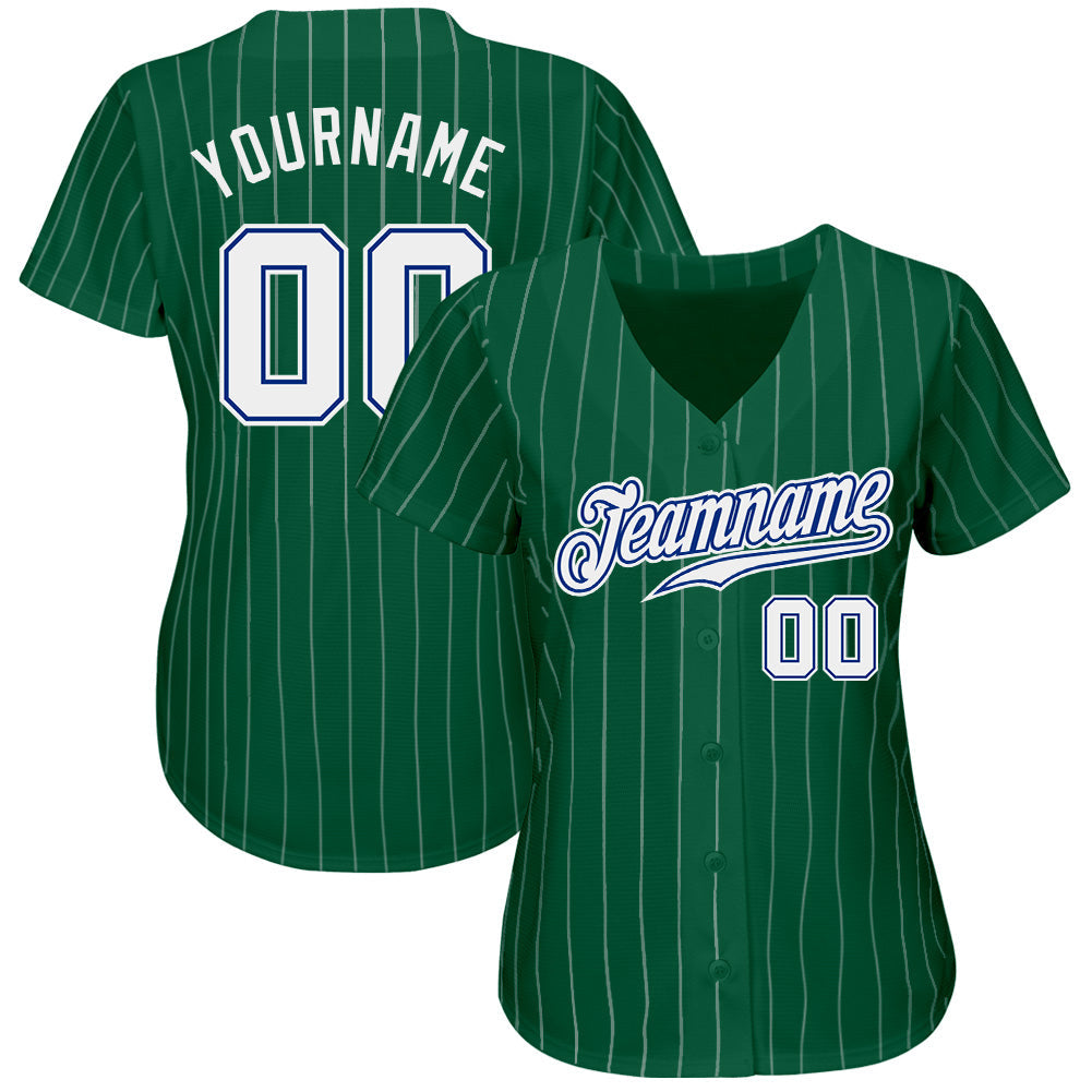 Custom Kelly Green White Pinstripe White-Royal Authentic Baseball Jersey baseball jersey product view 2