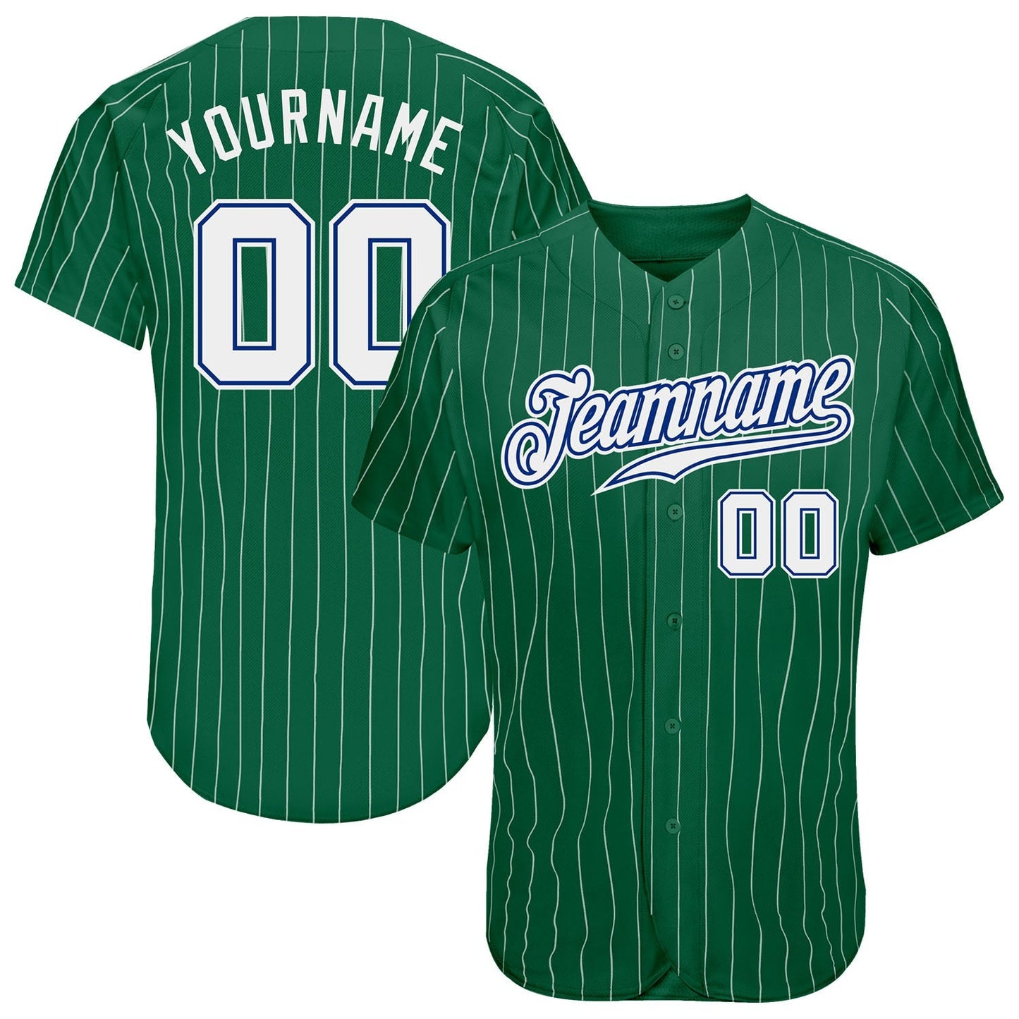 Custom Kelly Green White Pinstripe White-Royal Authentic Baseball Jersey baseball jersey product view 1
