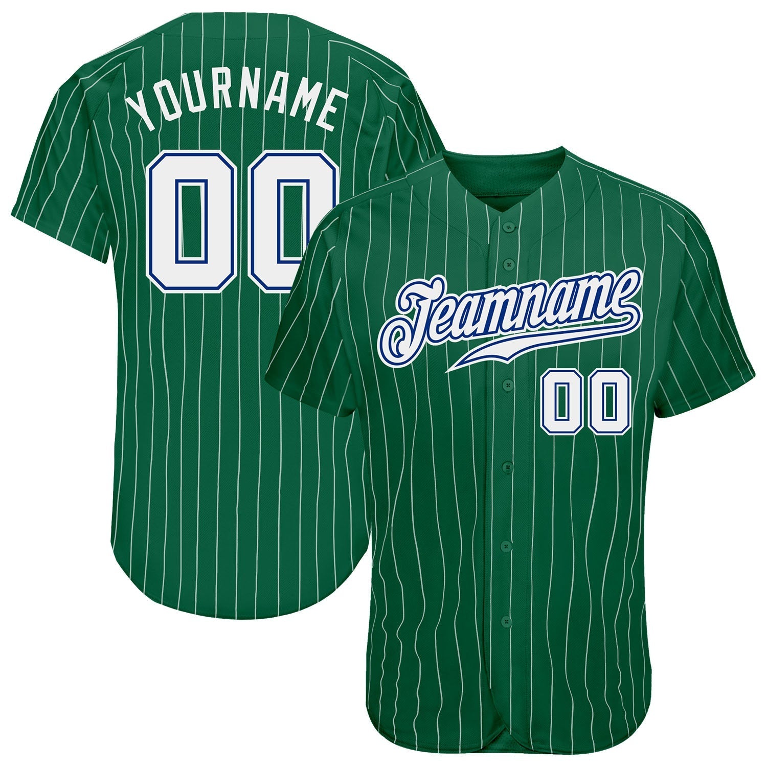 Custom Kelly Green White Pinstripe White-Royal Authentic Baseball Jersey baseball jersey product view 1