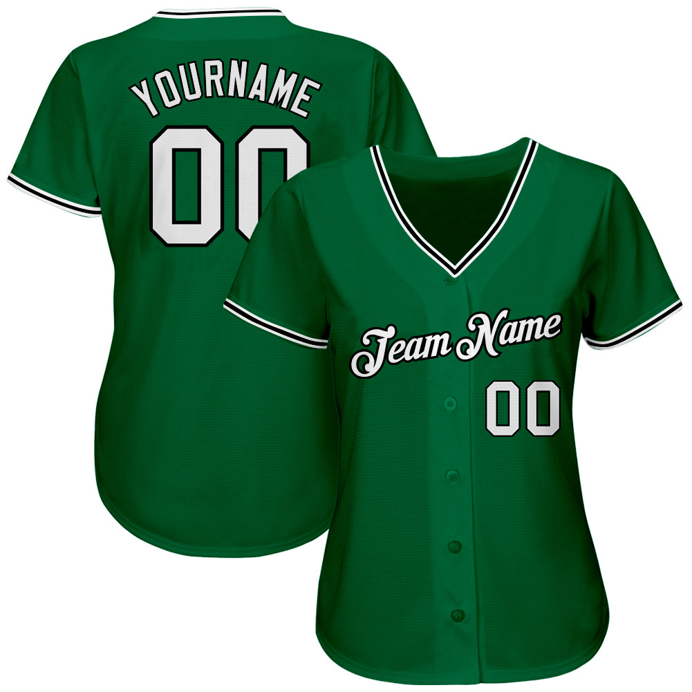 Custom Kelly Green White-Black Authentic Baseball Jersey baseball jersey product view 2