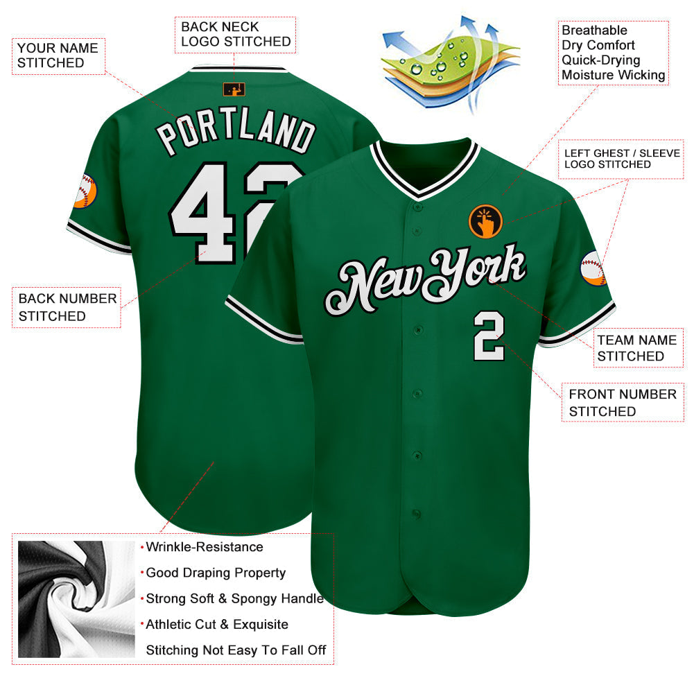 Custom Kelly Green White-Black Authentic Baseball Jersey baseball jersey product view 3