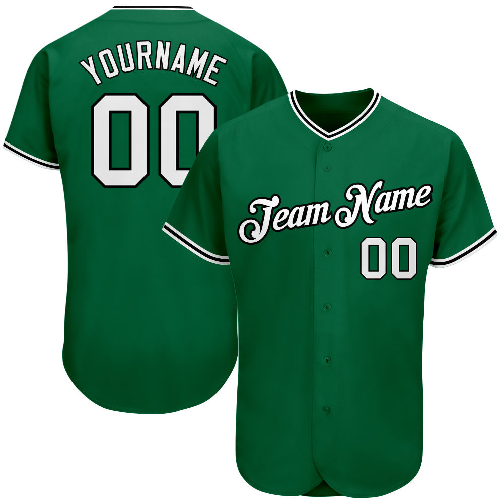 Custom Kelly Green White-Black Authentic Baseball Jersey baseball jersey product view 1