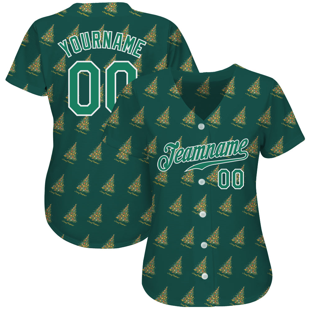 Custom Kelly Green Kelly Green-White Christmas 3D Authentic Baseball Jersey baseball jersey product view 2