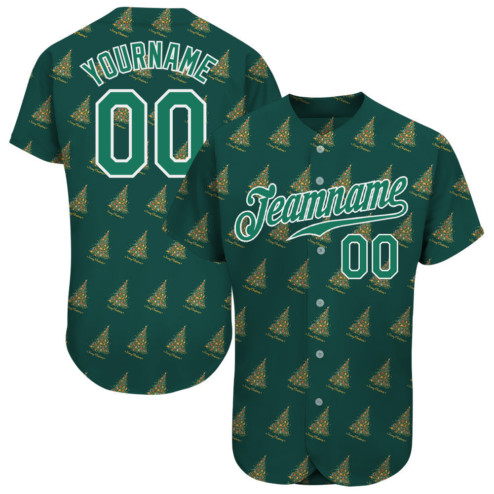 Custom Kelly Green Kelly Green-White Christmas 3D Authentic Baseball Jersey baseball jersey product view 1