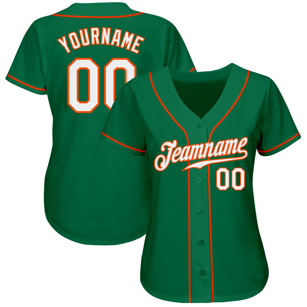 Custom Kelly Green White-Orange Authentic Baseball Jersey baseball jersey product view 2