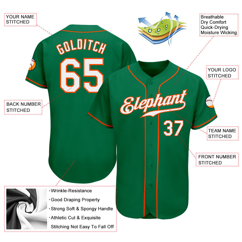 Custom Kelly Green White-Orange Authentic Baseball Jersey baseball jersey product view 3