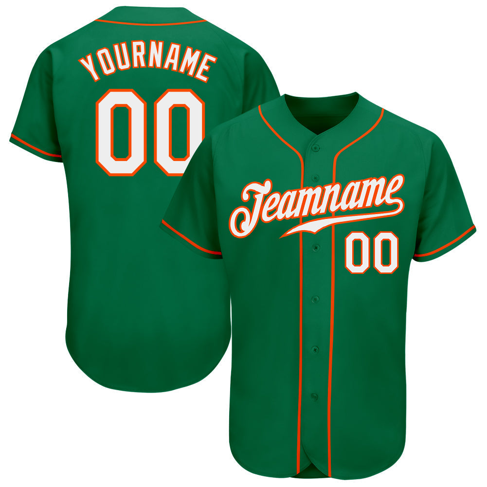 Custom Kelly Green White-Orange Authentic Baseball Jersey baseball jersey product view 1