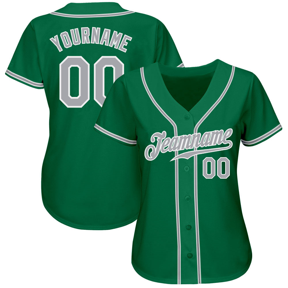 Custom Kelly Green Gray-White Authentic Baseball Jersey baseball jersey product view 2