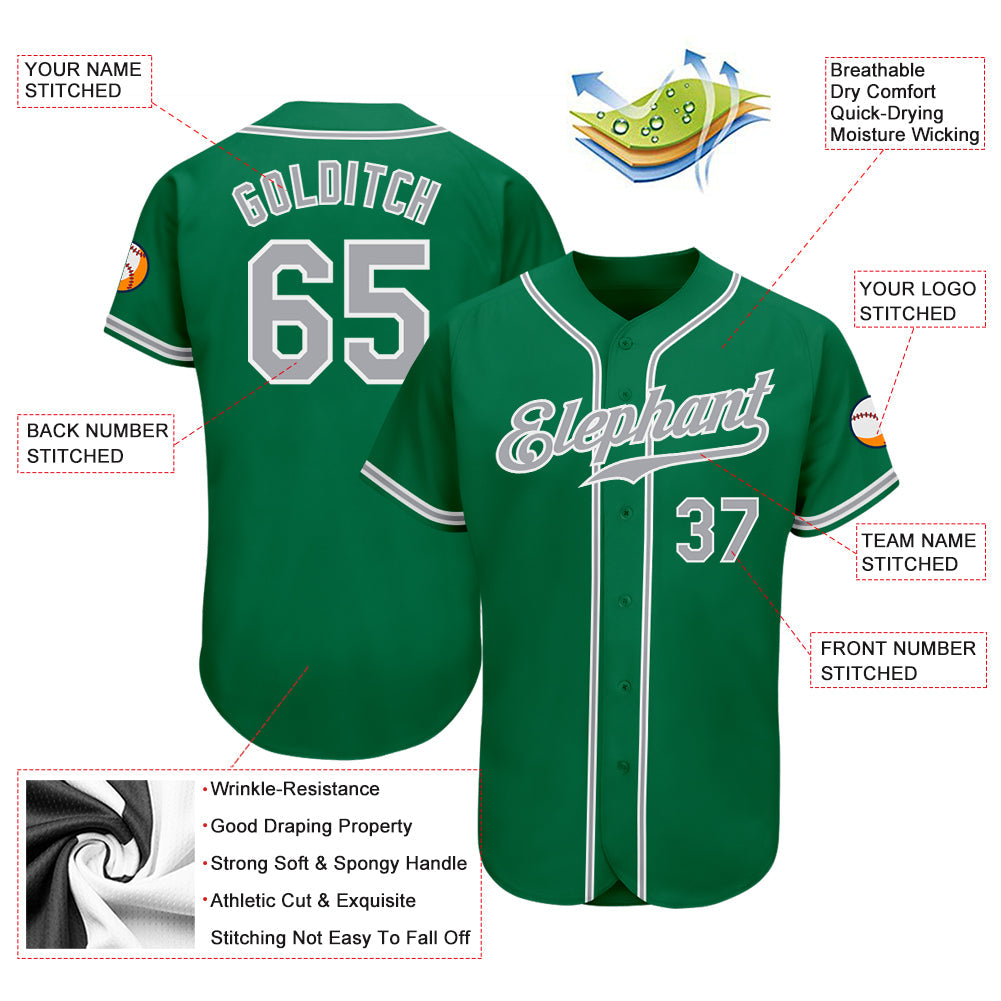 Custom Kelly Green Gray-White Authentic Baseball Jersey baseball jersey product view 3