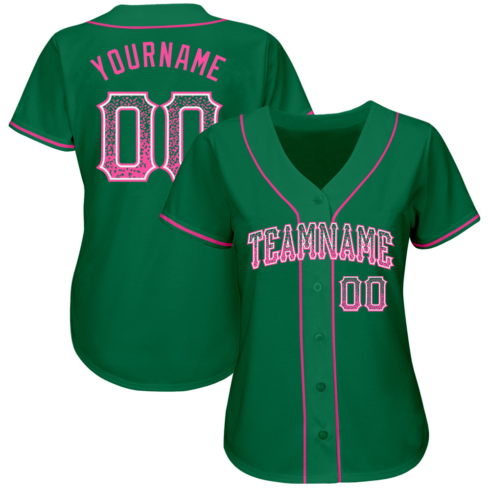 Custom Kelly Green Pink-White Authentic Drift Fashion Baseball Jersey baseball jersey product view 2