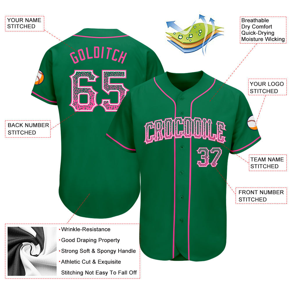 Custom Kelly Green Pink-White Authentic Drift Fashion Baseball Jersey baseball jersey product view 3