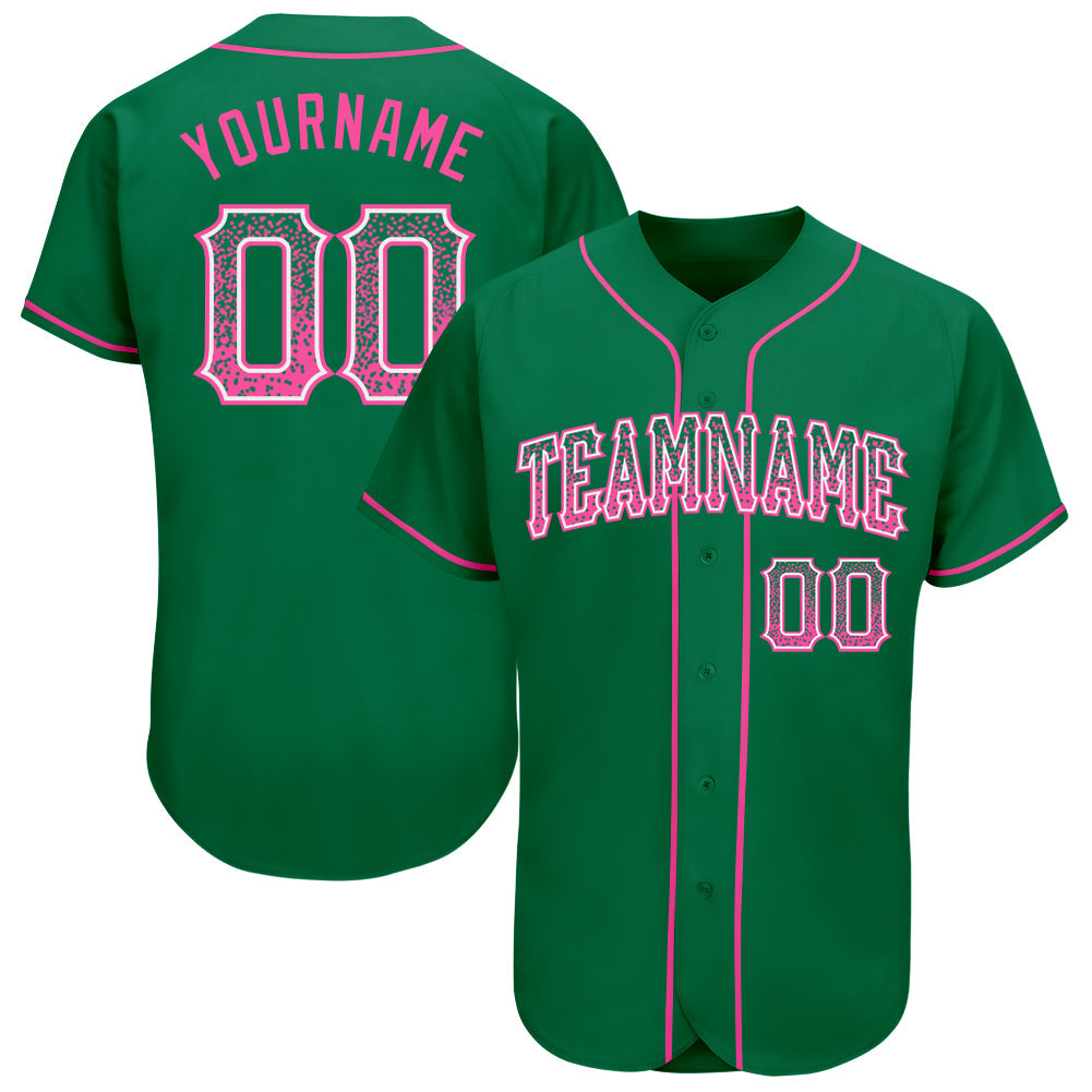 Custom Kelly Green Pink-White Authentic Drift Fashion Baseball Jersey baseball jersey product view 1