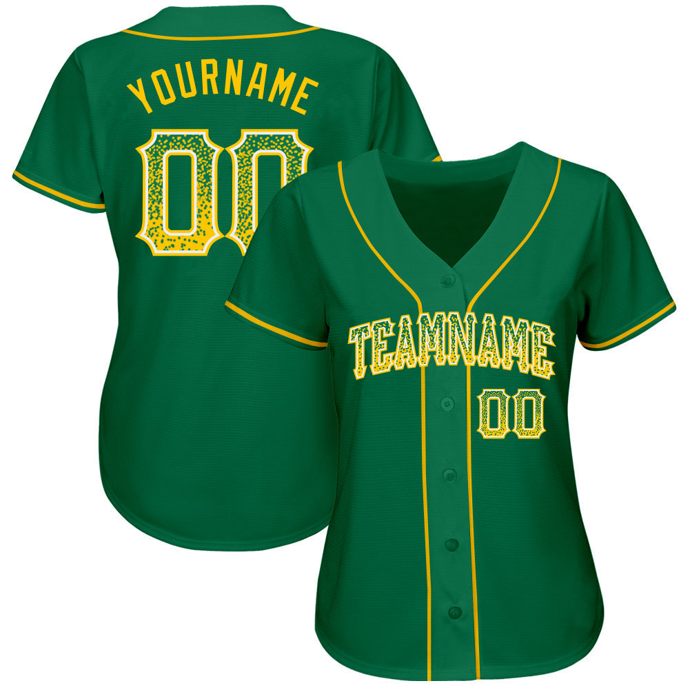Custom Kelly Green Gold-White Authentic Drift Fashion Baseball Jersey baseball jersey product view 2