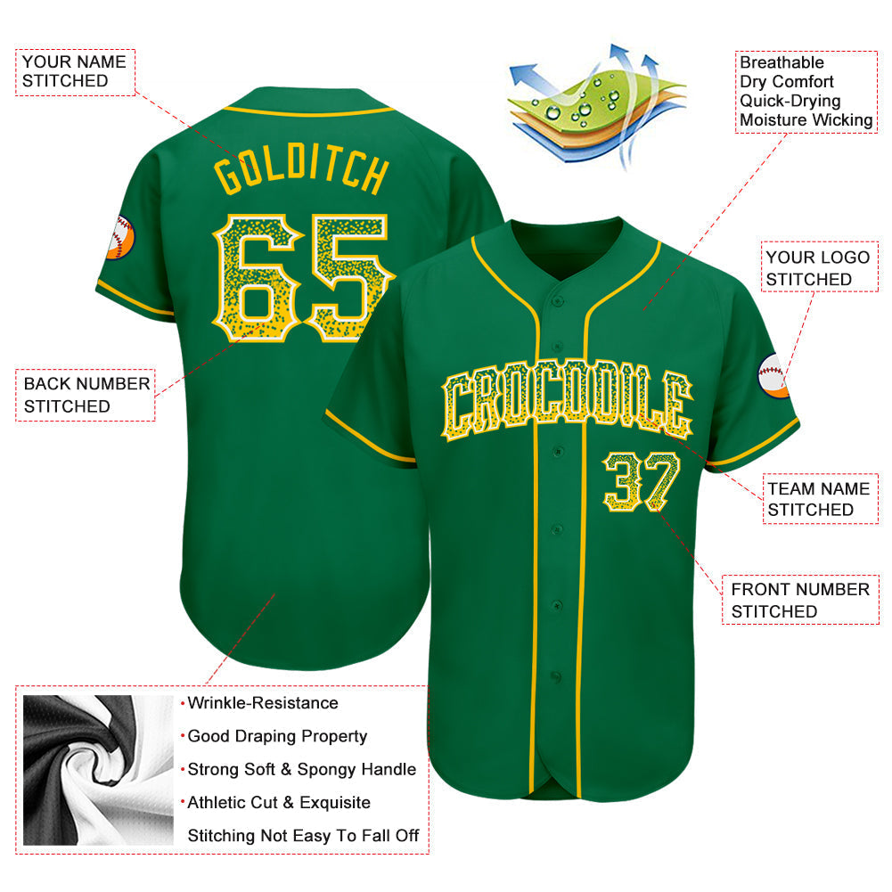 Custom Kelly Green Gold-White Authentic Drift Fashion Baseball Jersey baseball jersey product view 3