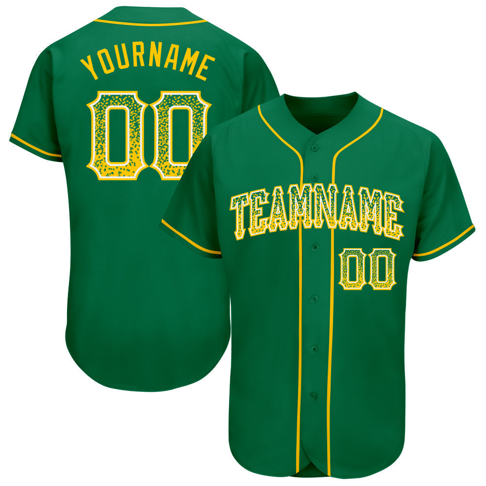 Custom Kelly Green Gold-White Authentic Drift Fashion Baseball Jersey baseball jersey product view 1