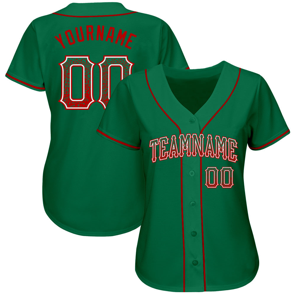Custom Kelly Green Red-White Authentic Drift Fashion Baseball Jersey baseball jersey product view 2