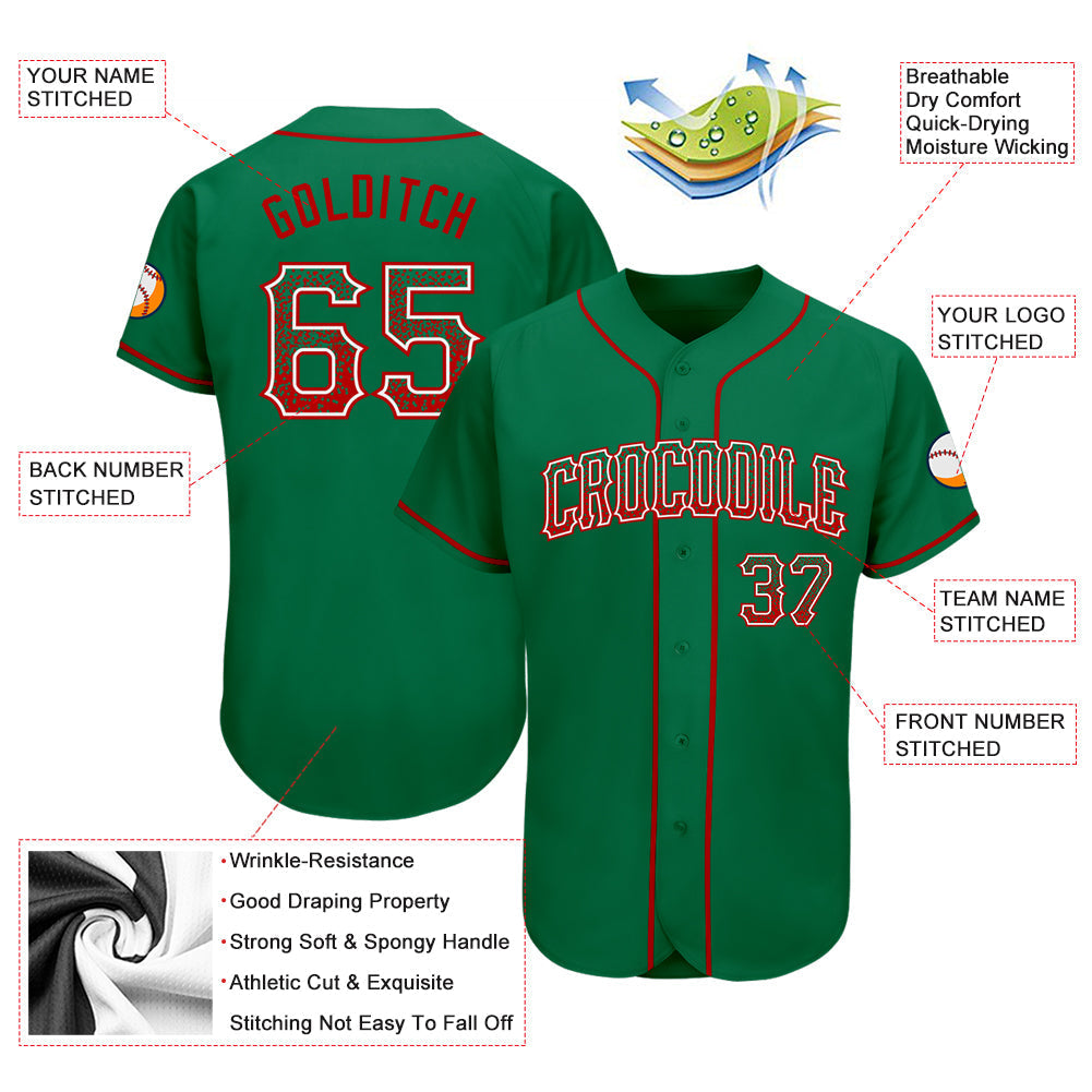 Custom Kelly Green Red-White Authentic Drift Fashion Baseball Jersey baseball jersey product view 3