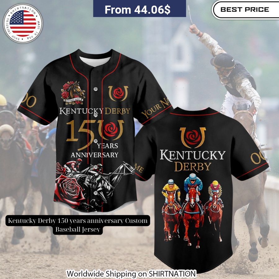 Kentucky Derby 150 years anniversary Custom Baseball Jersey baseball jersey product view 1