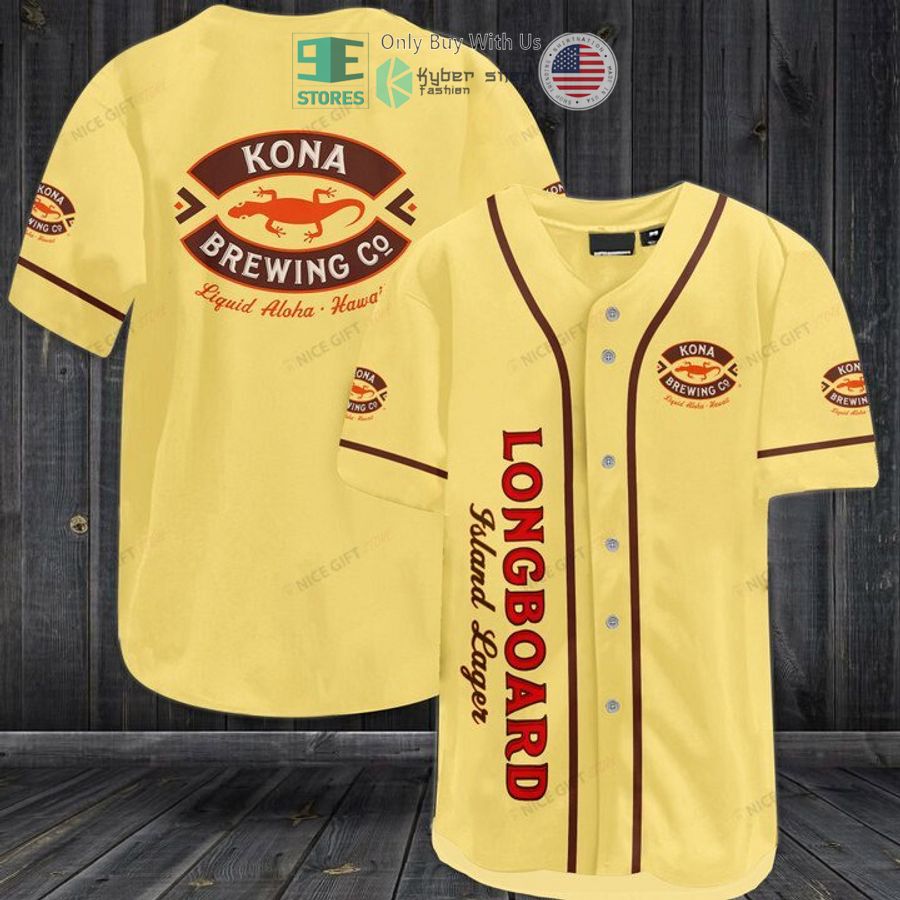 BEST Kona Brewing logo light yellow Baseball Jersey baseball jersey product view 1