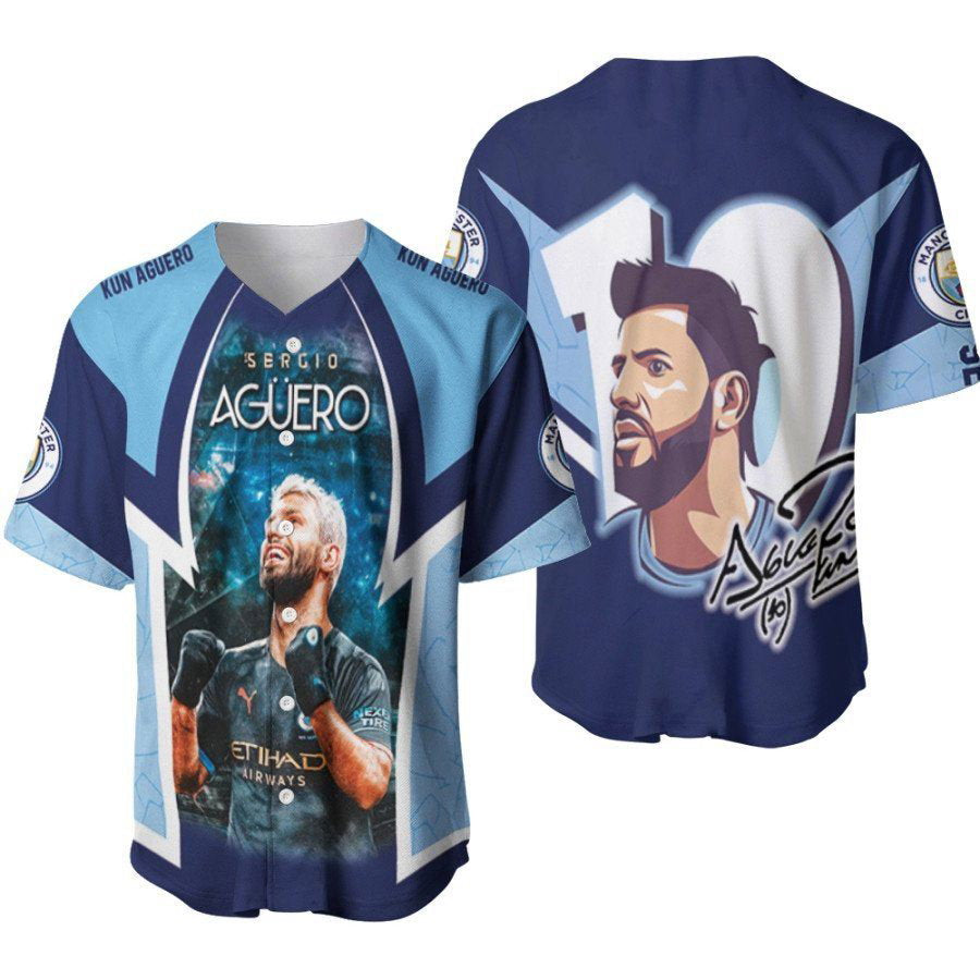 Kun Aguero 10 Champion Moment Manchester City Team Designed Allover Gift For Aguero Fans Baseball Jersey Gifts for Fans - lylyprint.com baseball jersey product view 2