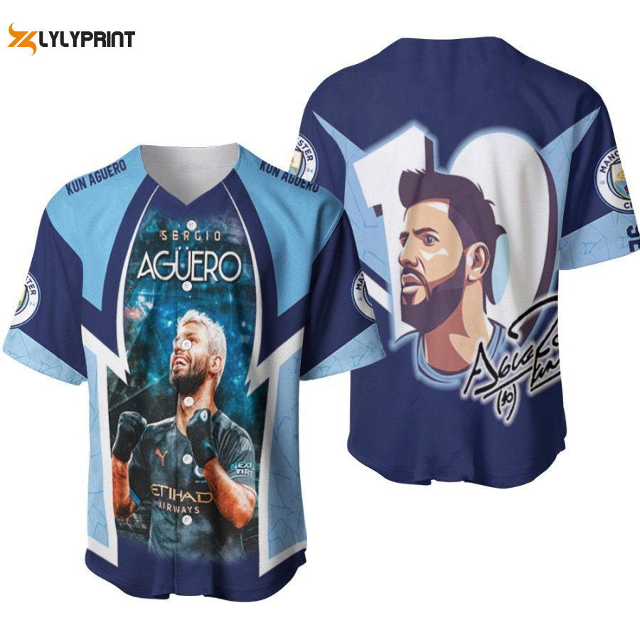 Kun Aguero 10 Champion Moment Manchester City Team Designed Allover Gift For Aguero Fans Baseball Jersey Gifts for Fans - lylyprint.com baseball jersey product view 1