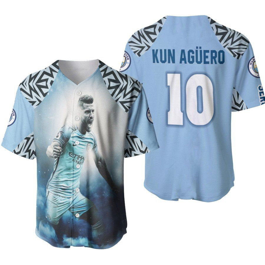 Kun Aguero 10 Running For Goal Best Player Manchester City Designed Allover Gift For Aguero Fans Baseball Jersey Gifts for Fans - lylyprint.com baseball jersey product view 2