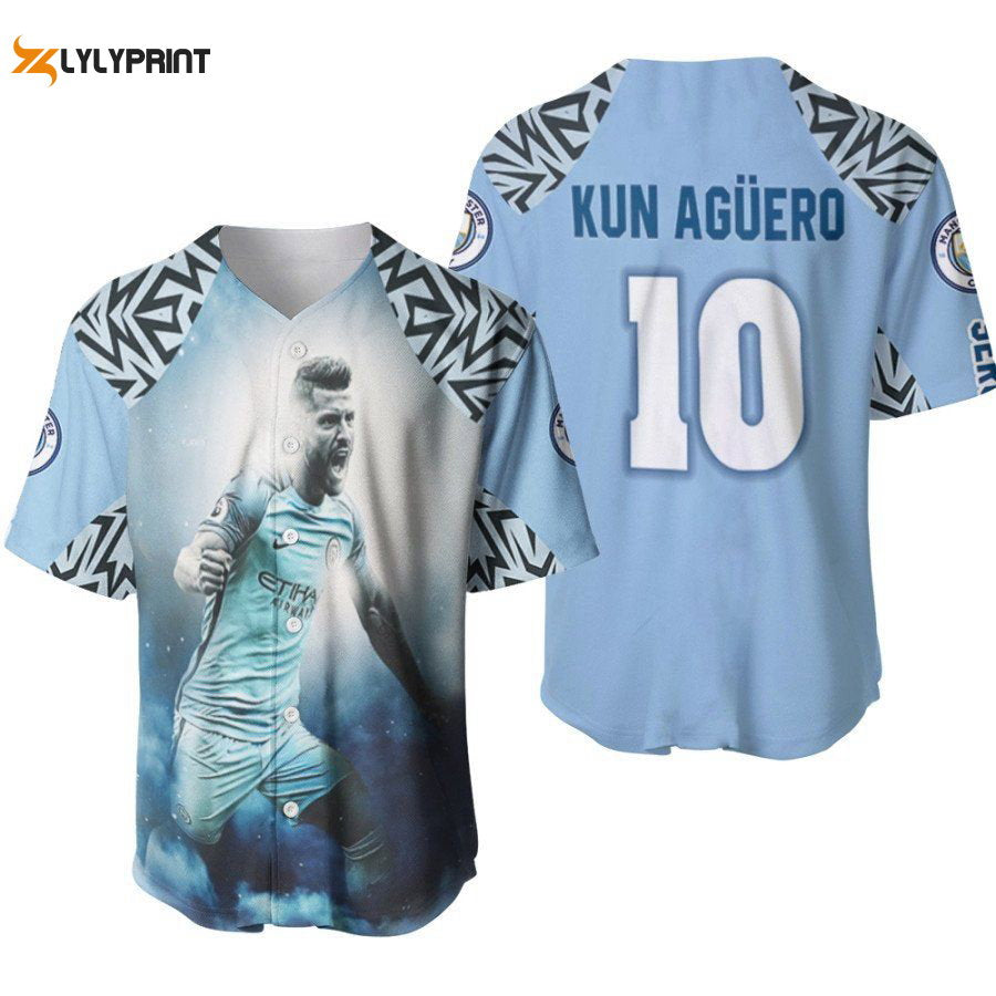 Kun Aguero 10 Running For Goal Best Player Manchester City Designed Allover Gift For Aguero Fans Baseball Jersey Gifts for Fans - lylyprint.com baseball jersey product view 1