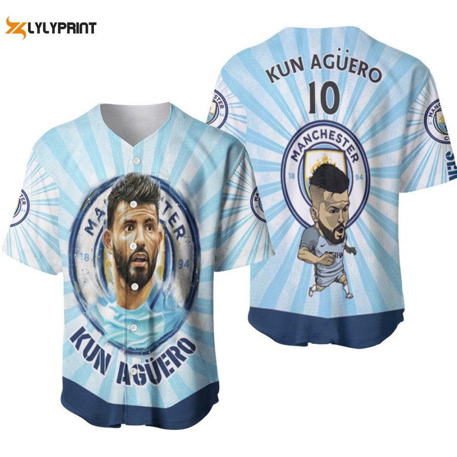 Kun Aguero 10 Sergio Aguero Best Footballer Funny Chibi Manchester City Designed Allover Gift For Aguero Fans Baseball Jersey Gifts for Fans - lylyprint.com baseball jersey product view 1