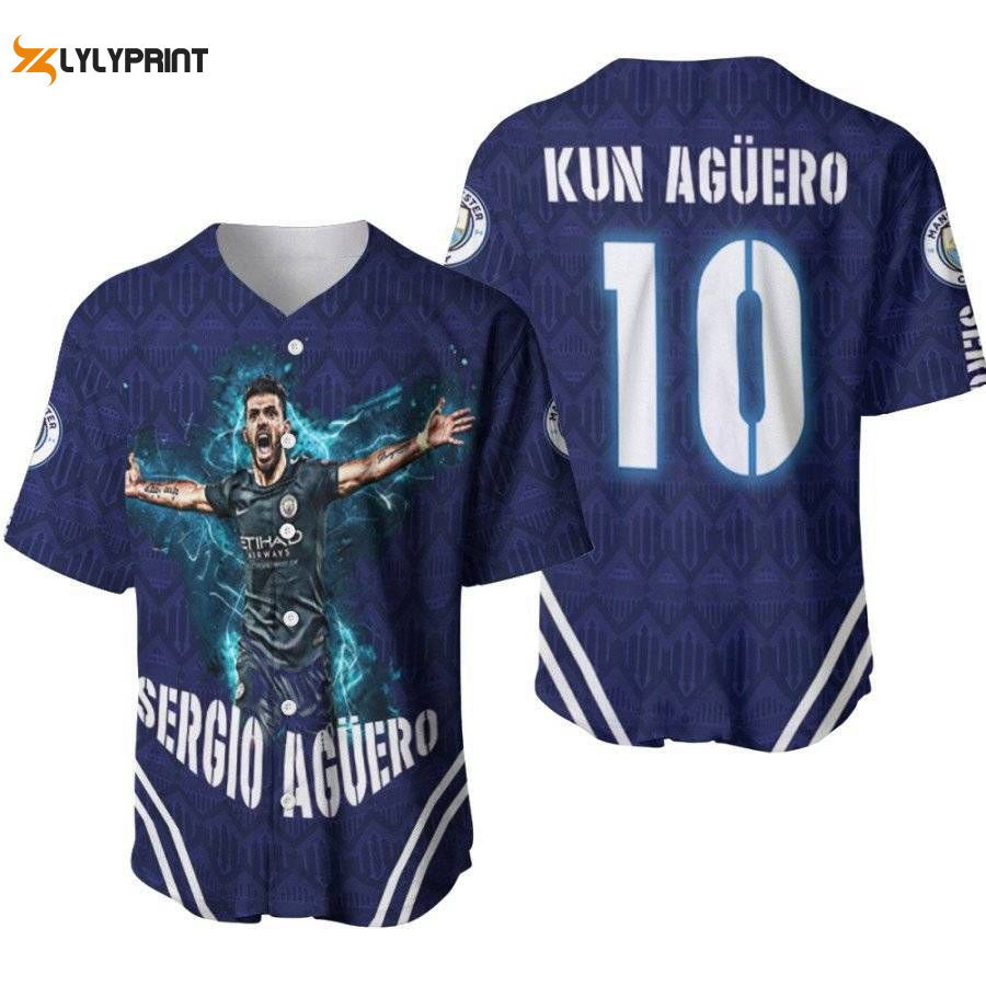 Kun Aguero 10 Sergio Aguero Goal Moment Manchester City Designed Allover Gift For Aguero Fans Baseball Jersey Gifts for Fans - lylyprint.com baseball jersey product view 1