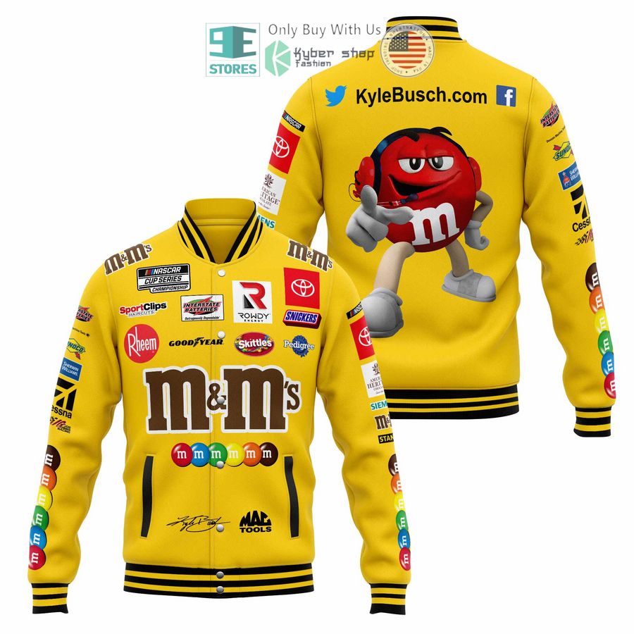 BEST Kyle Busch M&M's Baseball Jacket baseball jersey product view 1
